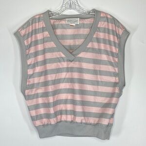 Vintage Erica Simone Grey Pink Striped Sleeveless Blouse Size Large